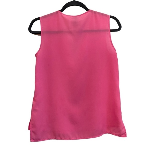 H&M Sleeveless Sheer Bright Pink Tank V neck Women’s Top Front Pocket Size 2 - Picture 4 of 7